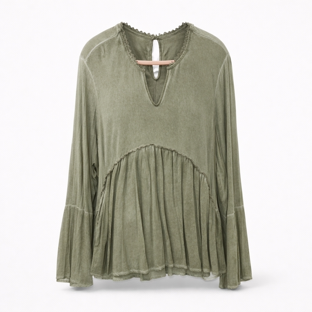 Knox Rose Olive Peasant Tunic with Keyhole Neck
